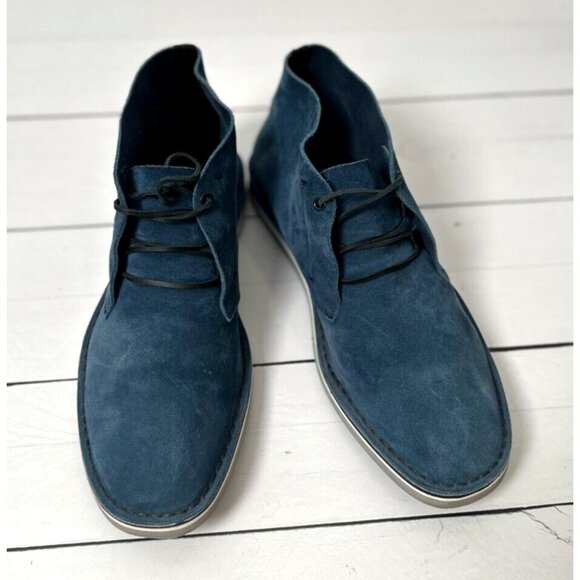 SERGIO ROSSI Men's Blue Suede Round Toe Lace-Up Chukka Boots Size 11 - Picture 2 of 12